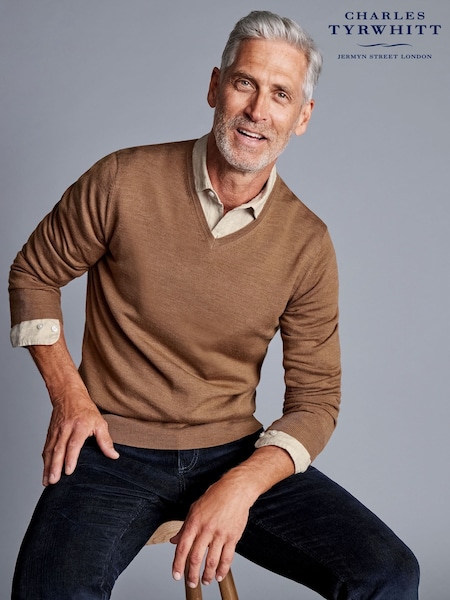 Charles Tyrwhitt Natural Pure Merino V-Neck Jumper (821342) | £80