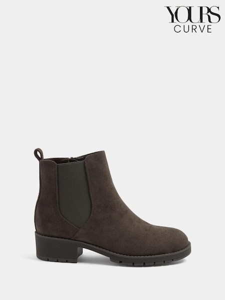Brown - Yours Curve Faux Suede Chelsea Boots