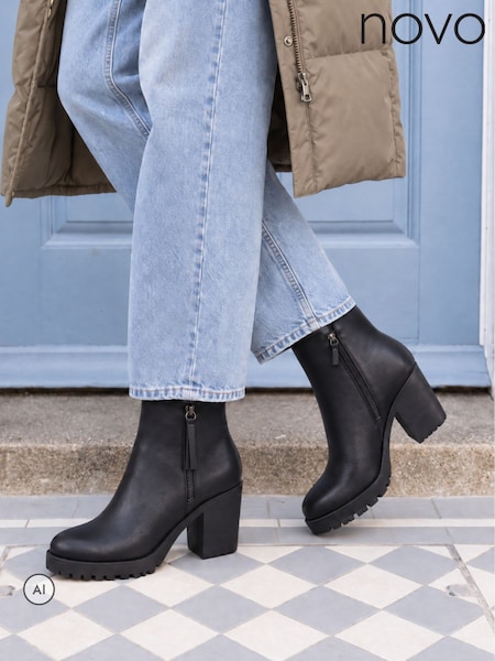 Black - Novo Jolly Heeled Zip Unit Boots