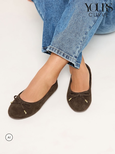 Brown - Yours Curve Woven Ballerina Pumps