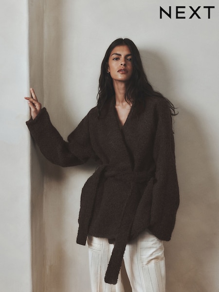 Chocolate Brown - Studio Wrap Brushed Lounge Cardigan