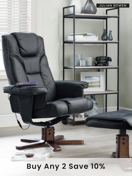 Julian Bowen Black Malmo Massage Recliner and Stool (822180) | £320