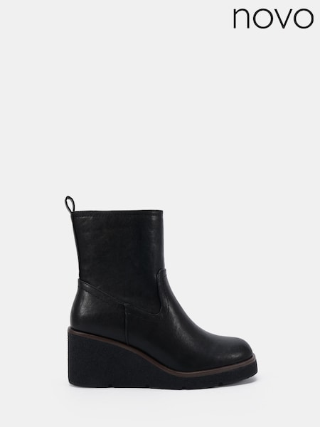 Black - Novo Jenna Mid Wedge Casual Ankle Boots