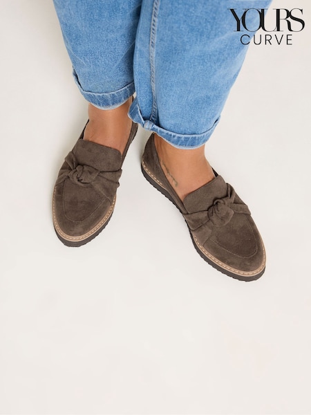 Brown - Yours Curve Faux Suede Knot Loafers