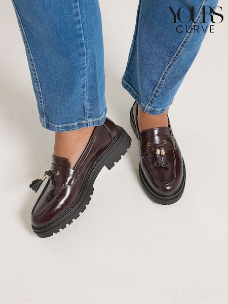 Brown - Yours Curve Tassel Cleated Casual Loafers In Wide E Fit