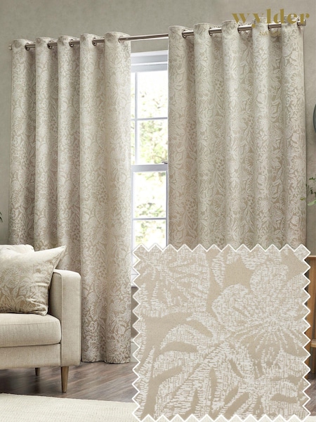 Wylder Natural Bali Botanical Jacquard Eyelet Curtains (823353) | £66 - £160