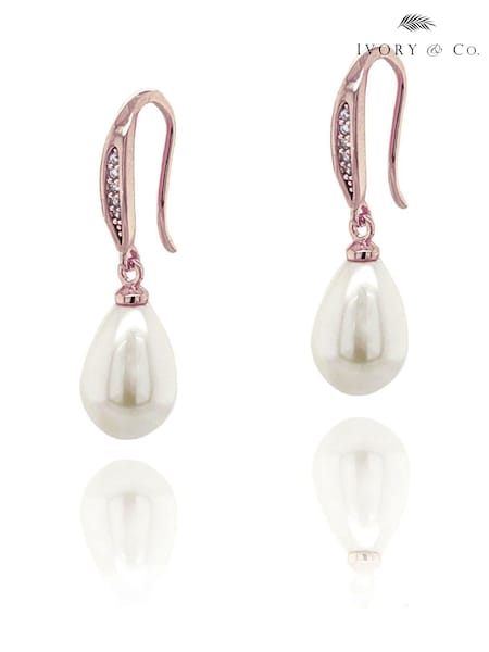 Ivory & Co Rose Gold Salford Crystal And Pearl Drop Earrings (823408) | £25