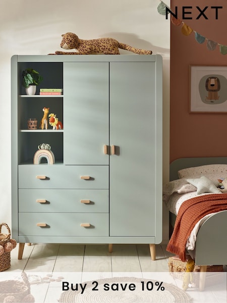 Sage Green Kids Alix Double, 3 drawers Wardrobe (823648) | £699