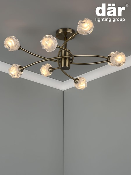 Dar Lighting Brass Seattle 8 Light Semi Flush Fitting Ceiling Light (823668) | £129