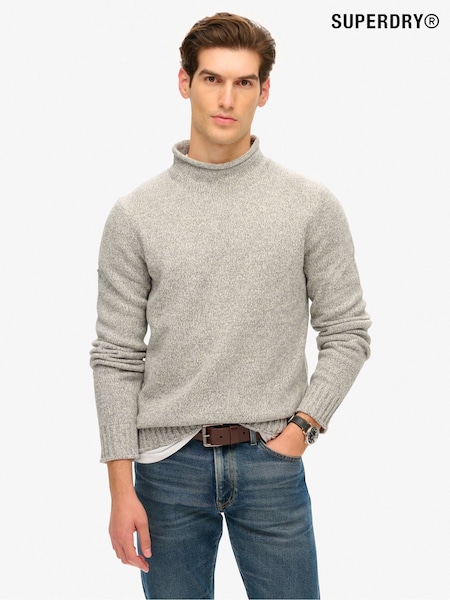 Superdry Rune Grey Marl 90s Roll Neck Jumper (824640) | £65