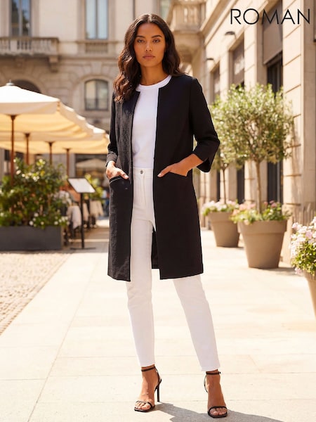 Black - Roman Smart Longline Textured Jacket