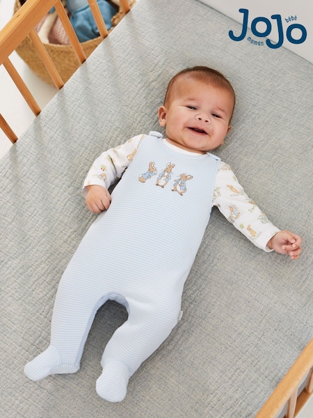 JoJo Maman Bébé Blue 2-Piece Peter Rabbit Baby Dungaree Set (8246J4) | £29.50