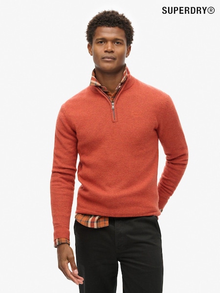 Superdry Autumnal Orange Essential Embroidered Knit Quarter Zip Jumper (825270) | £50