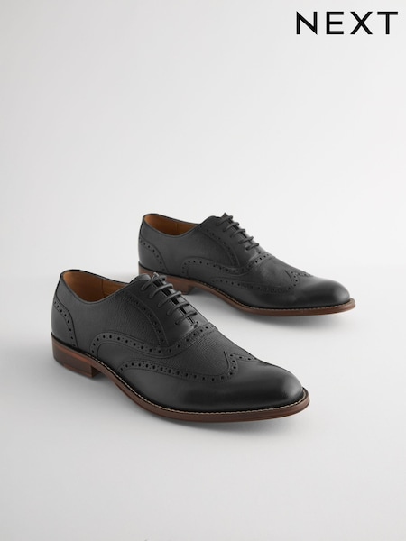 Black Leather Wing Cap Brogue Shoes (825903) | £65