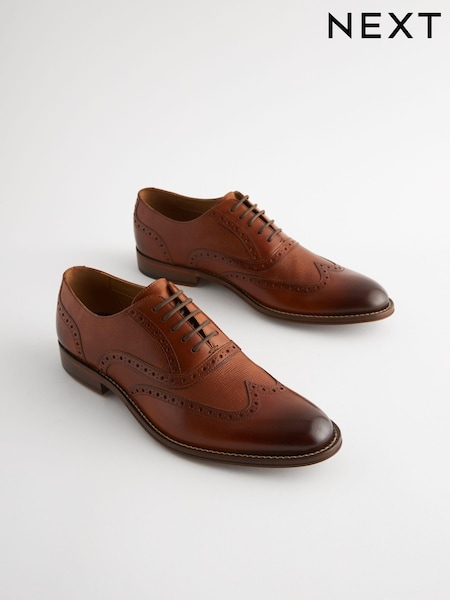 Tan Brown Leather Wing Cap Brogue Shoes (825934) | £65