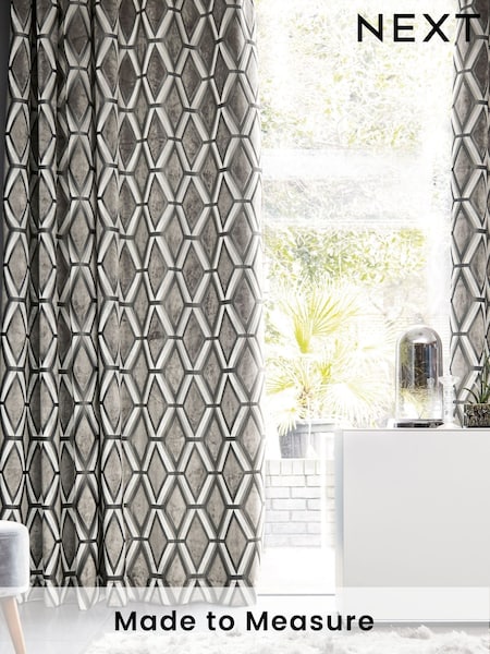 Grey Collection Luxe Heavyweight Geometric Cut Velvet Made To Measure Curtains (827103) | £137