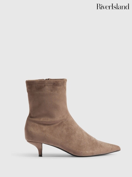 Brown - River Island Kitten Heels Socks Ankle Boots