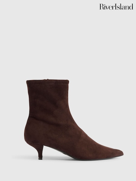 Brown - River Island Kitten Heel Sock Ankle Boots