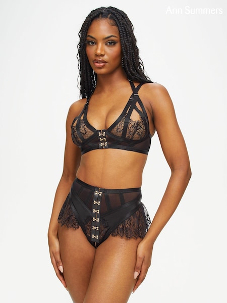 Ann Summers Black Exuberant Lace and Mesh Crotchless Set (827920) | £36