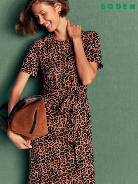 Brown Leopard Print - Boden Jersey Midi Dress