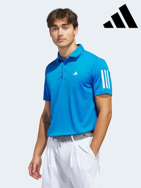 Blue - Regular Adidas Golf Performance 3 Stripe Polo Shirt