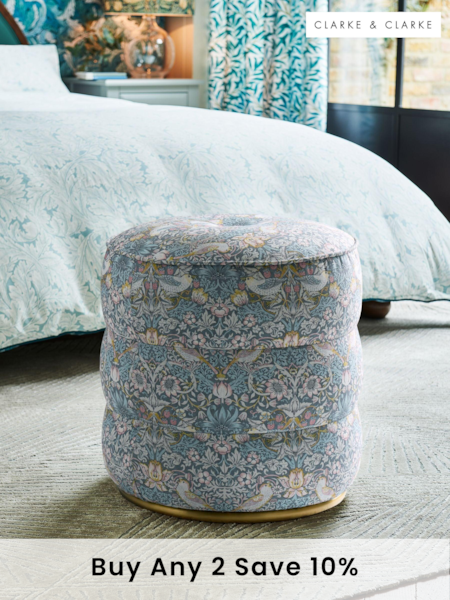 Clarke & Clarke William Morris Strawberry Thief Slate Grey Blush Sicily Stool (829422) | £150
