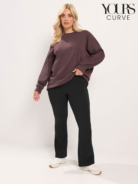 Black - Yours Curve Ottoman Ribbed Flare Leggings