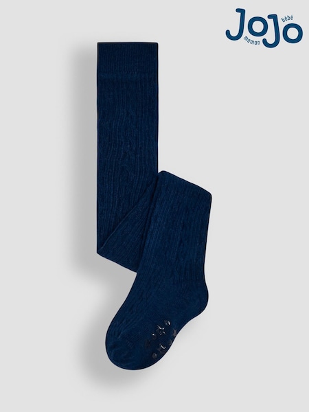 JoJo Maman Bébé Navy Blue Cotton Rich Cable Tights (82U047) | £9.50