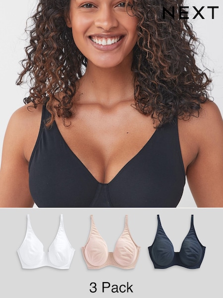 Navy Blue/Pink/White Non Pad Full Cup DD+ Cotton Blend Ultimate Comfort Bras 3 Pack (831918) | £40