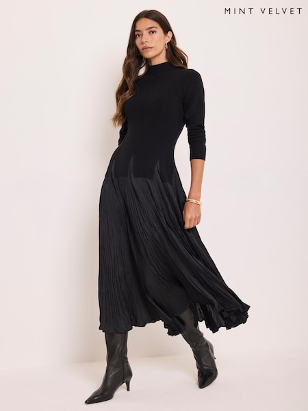 Black - Mint Velvet Layered Knit Midi Dress