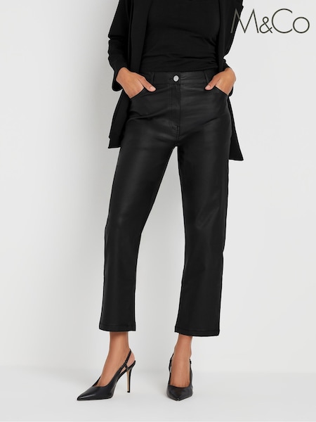 Black - M&co Petite Coated Straight Leg Jeans