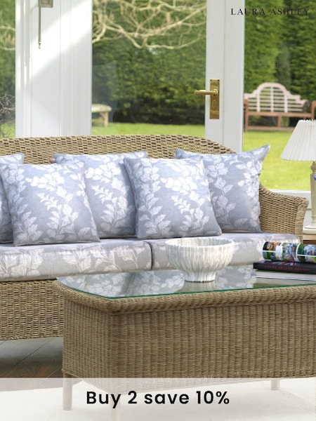 Laura Ashley Pale Blue Garden Bewley Indoor Rattan Lounging Sofa Set with Seat Cushions (834722) | £1,550