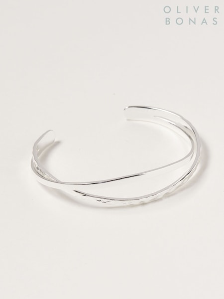 Oliver Bonas Silver Tone Brass Vinita Twisted Cuff Bangle (835736) | £45