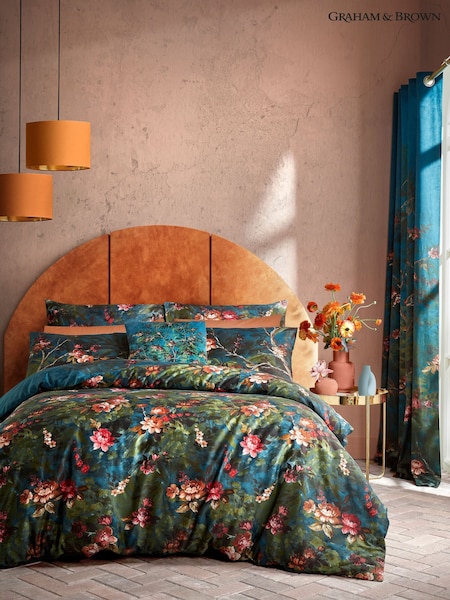 Graham & Brown Blue Night Garden 100% Cotton Duvet Cover and Pillowcase Set (836485) | £90 - £110