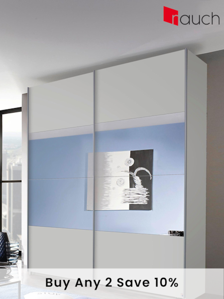 Rauch White Cameron Wood and Centre Mirror Semi 1.8m Sliding Fitted Wardrobe (836734) | £667