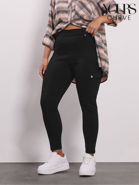 Black - Yours Curve Bengaline Cargo Jeggings
