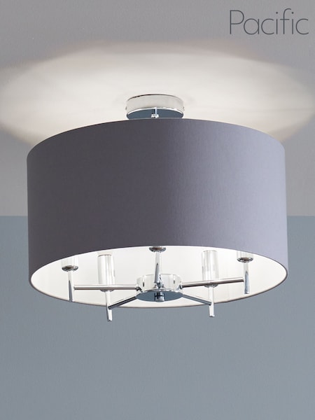 Pacific Silver Metal/Grey Plaza Linen Ceiling Light Pendant (837618) | £150