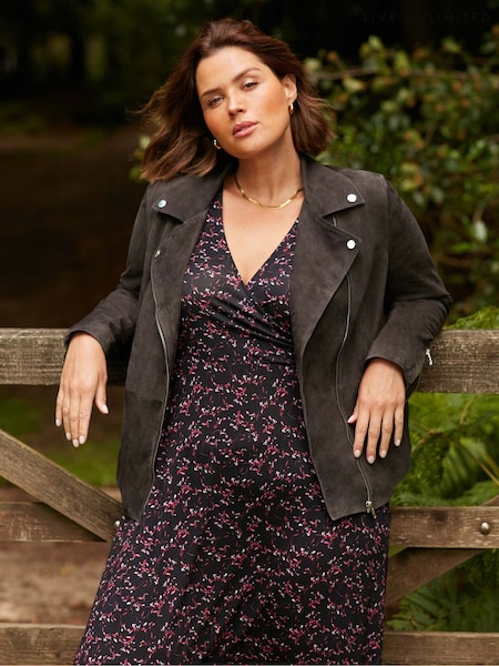Live Unlimited Charcoal Grey Curve Suede Jacket (838183) | £329