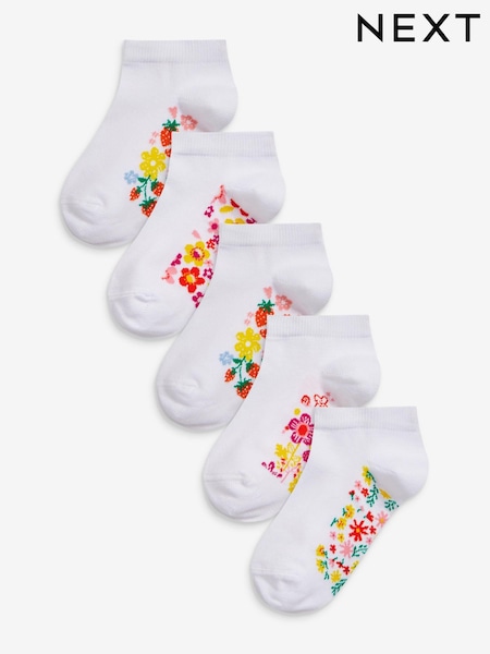 White Floral 5 Pack Cotton Rich Footbed Trainer Socks (839372) | £6.50 - £7.50