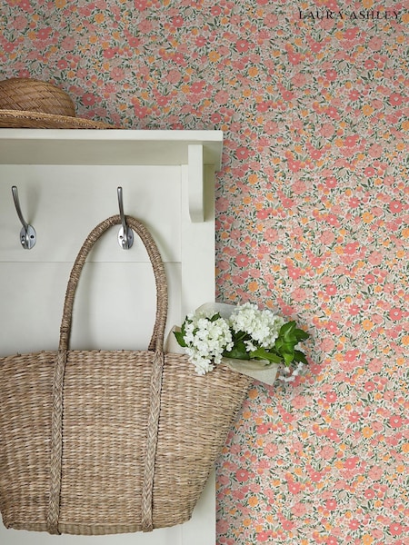 Laura Ashley Coral Pink Loveston 10M Wallpaper (839708) | £48