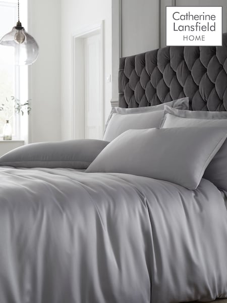 Catherine Lansfield Silver Silky Soft Satin Duvet Cover and Pillowcase Set (840216) | £15 - £35