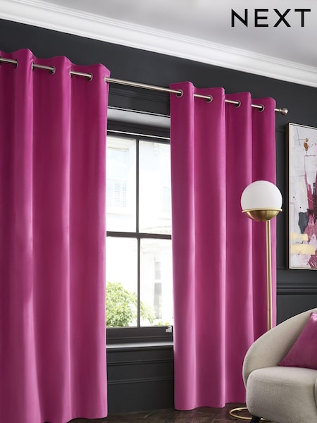 Pink Bright Matte Velvet Lined Curtains (840492) | £35 - £110