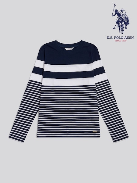 Blue - U.s. Polo Assn. Engineered Stripe Long Sleeve Top