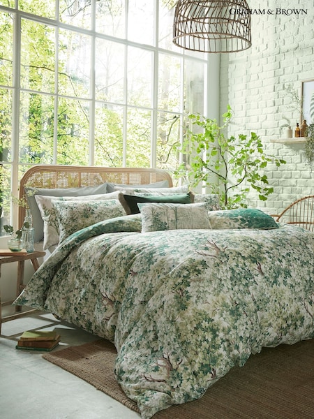 Graham & Brown Green Coppice Forest 100% Cotton Duvet Cover and Pillowcase Set (840967) | £90 - £110