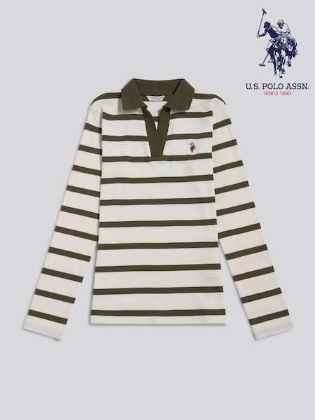 Green - U.s. Polo Assn. Striped V-neck Polo Top