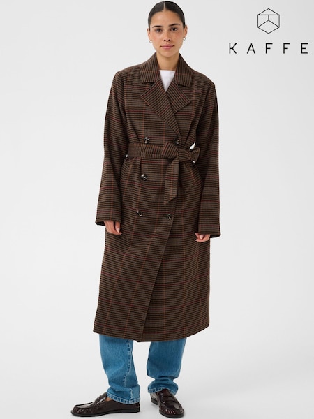 Brown - Kaffe Tailored Longline Belted Overcoat