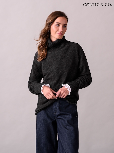 Grey - Celtic & Co. Supersoft Slouch Roll Neck Jumper