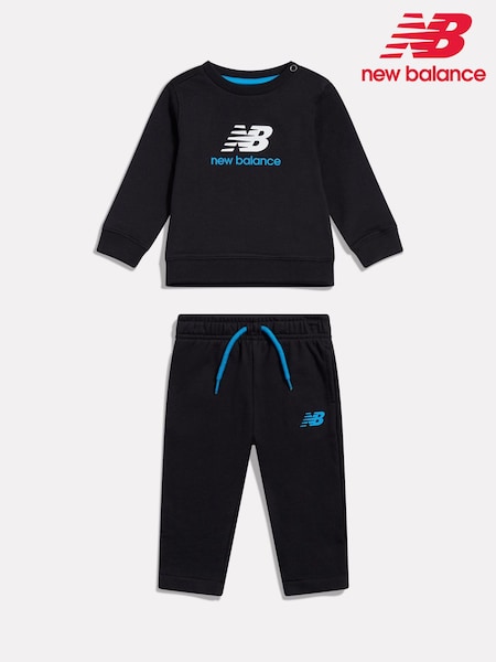 Black - New Balance Stacked Logo Crew & Jogger Set