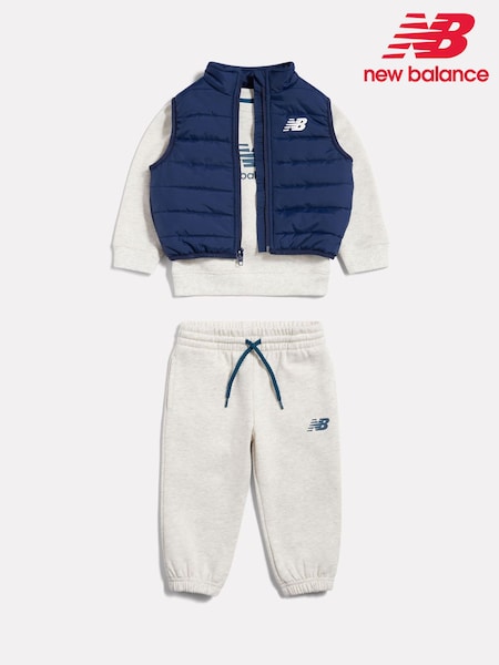 Grey - New Balance Crew Neck Joggers & Gilet Set 3 Piece