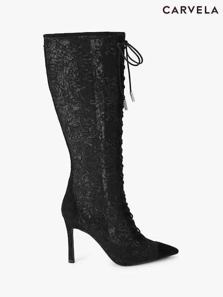 Black - Carvela Claudia Lace Knee Boots